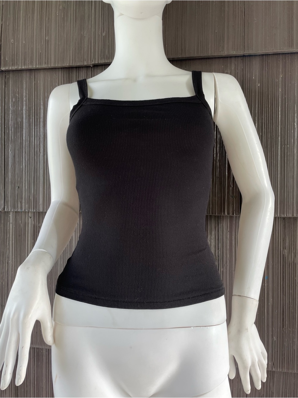 🔥Skims Ribbed Knit Crop Top Cami Tank In Black Square Neck Capsule Size XS